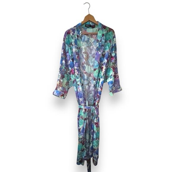 PatBO Blossom Beach Robe in Violet Open Front Waist Tie Purple Blue Chiffon - Picture 2 of 10